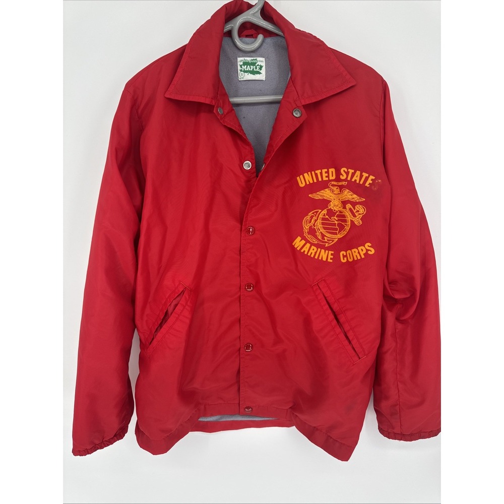 Vintage USMC Marine Corps Jacket Maple Red Nylon EGA Coaches Jacket Sz S
